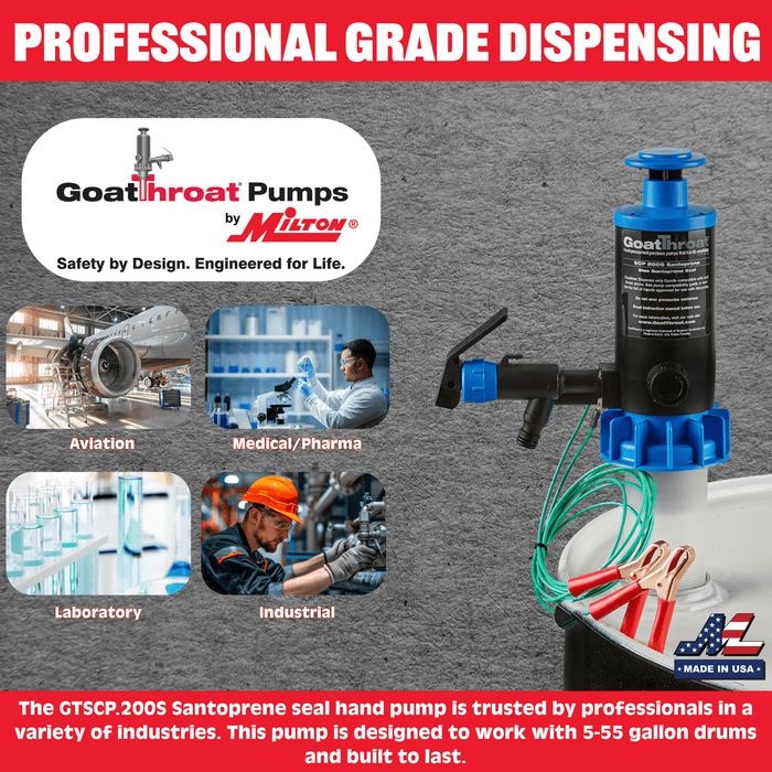 Groundable Drum Pump for Flammable, Santoprene Seals