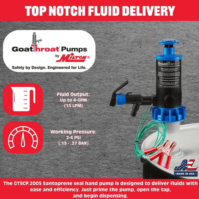Groundable Drum Pump for Flammable, Santoprene Seals