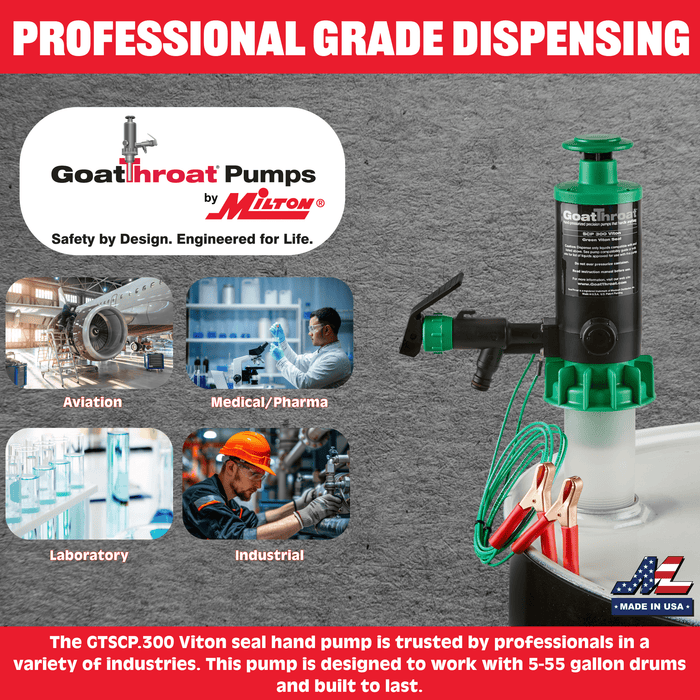 Groundable Drum Pump for Flammables Viton Seals