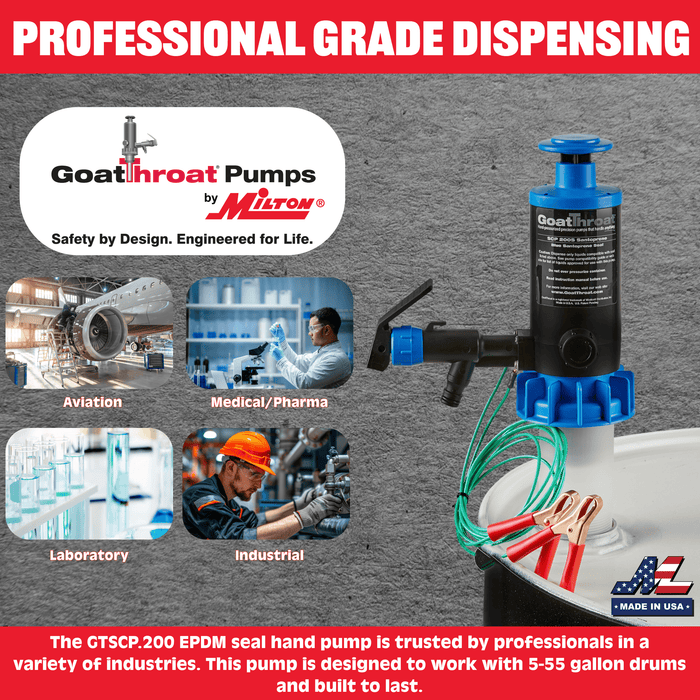 Groundable Drum Pump for Flammables, EPDM Seal